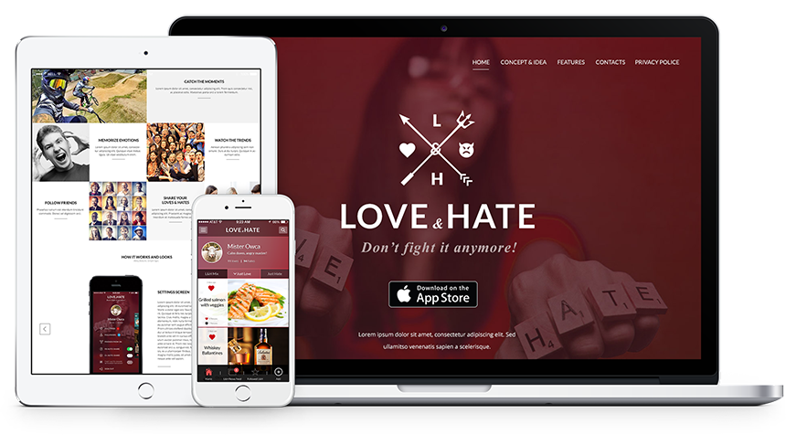 Landing page for promo of Love&Hate application